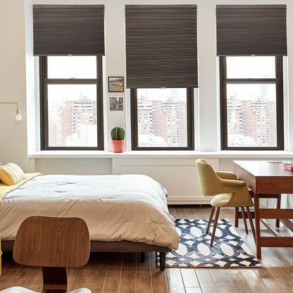 LazBlinds Cordless Cellular Shades, No Tools No Drill Blackout Honeycomb Shades Pleated Blinds for Windows, 37" W x 64" H, Dark Coffee