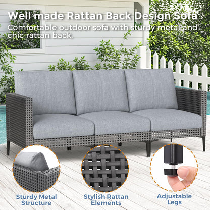 Jocoevol Outdoor Patio Sofa Conversation Set–Rattan 5 Seats Comfortable Couch for Garden, Yard, Weatherproof–Includes Glass Table, Armless Chairs, and Three-Seater Sofa