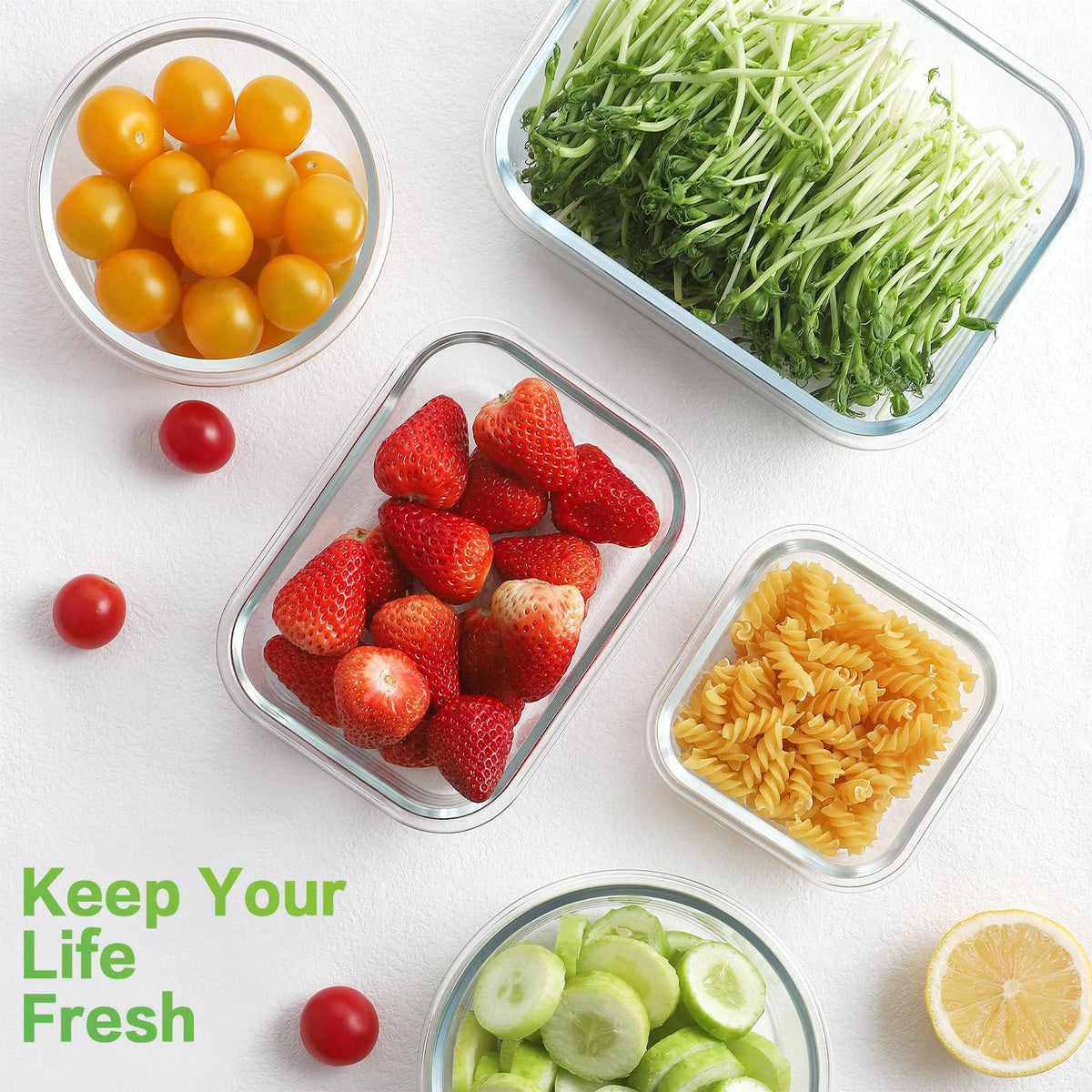 HOMBERKING [18 Piece Glass Food Storage Containers with Lids, Glass Meal Prep Containers, Airtight Lunch Bento Boxes, BPA-Free & Leak Proof, Oven, Freezer and Dishwasher Safe (9 lids & 9 Containers)