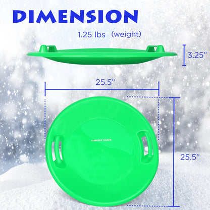 Slippery Racer Heavy-Duty Cold Resistant Downhill Pro Adults and Kids Plastic Outdoor Winter Saucer Disc Snow Sled with Handles (Green, 1 Pack)