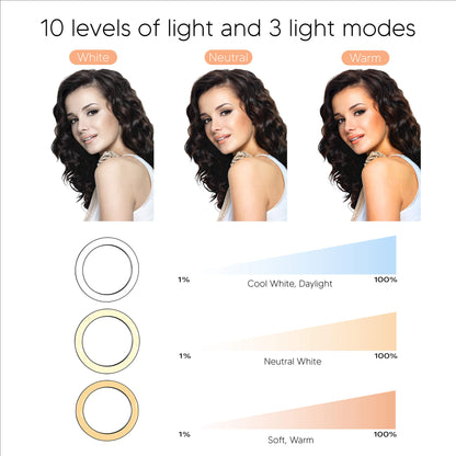 TalkWorks 10'' Selfie Ring Light with Phone Holder Tripod Stand - 3 Color Modes, USB Powered, Black