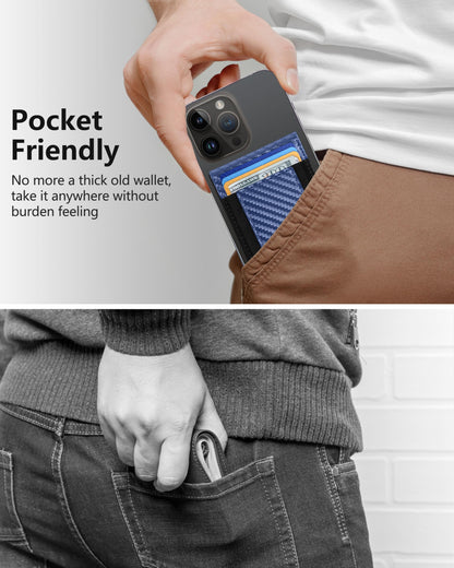 ExtreLife for Magsafe Wallet, Adjustable Stand and Open ID Window, Magnetic Wallet for iPhone 16/15/14 Pro Max/14 Pro/14/14 Plus/13/12 Series, 9 Cards, Blue Carbon Fiber