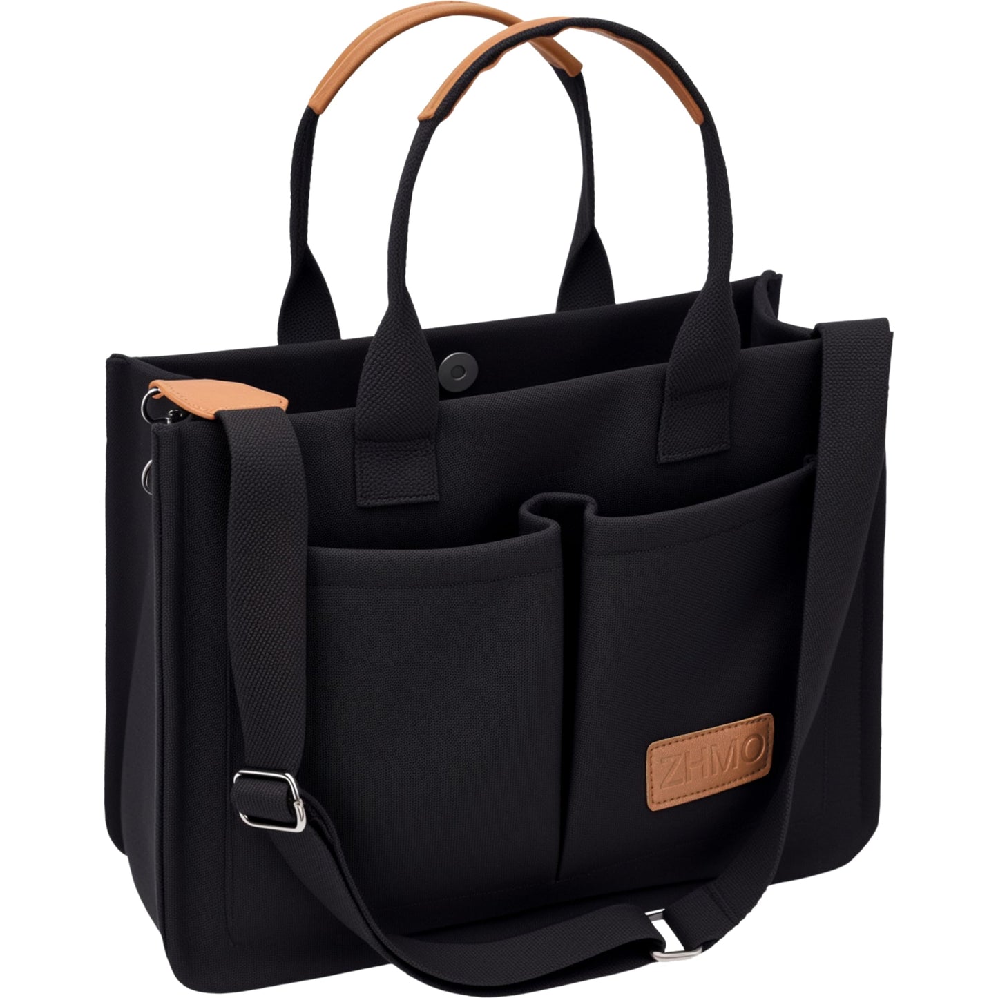 ZHMO Canvas Tote Bag for Women With Compartments and Pocket,Black Women's Bags Crossbody Bags Work Laptop Tote Bag Large Satchels Handbag Tote Purse Everyday Shoulder Bag for Travel Nurse Teacher Gift