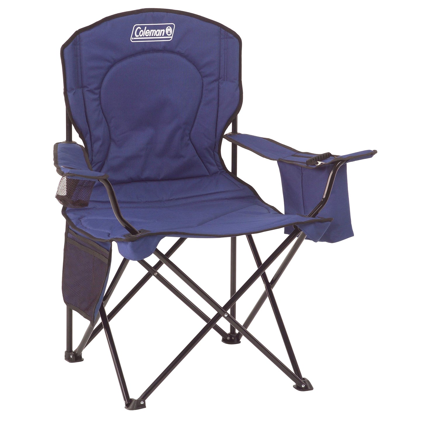 Coleman Portable Camping Quad Chair with 4-Can Cooler, Cushioned Seat & Back with Side Pockets & Cup Holder, Carry Bag Included