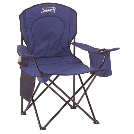 Coleman Portable Camping Quad Chair with 4-Can Cooler, Cushioned Seat & Back with Side Pockets & Cup Holder, Carry Bag Included