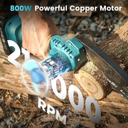 Seesii Mini Chainsaw Cordless 6-inch, Handheld Electric Power Chain Saw with 2 Batteries, for Tree Trimming Wood Cutting, Best Gifts for Dad, Husband