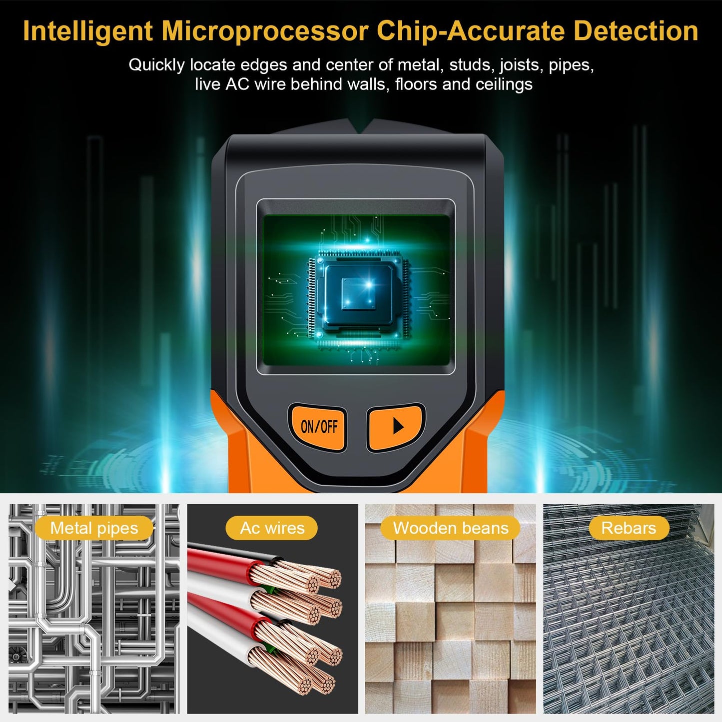 Stud Finder Wall Scanner - 5 in 1 Stud Finder Tool w/Microprocessor Chip and HD LCD Display, Stud Detector Beam Finders for the Center and Edge of Wood AC Wire Metal Studs Joist Pipe (Caviar)