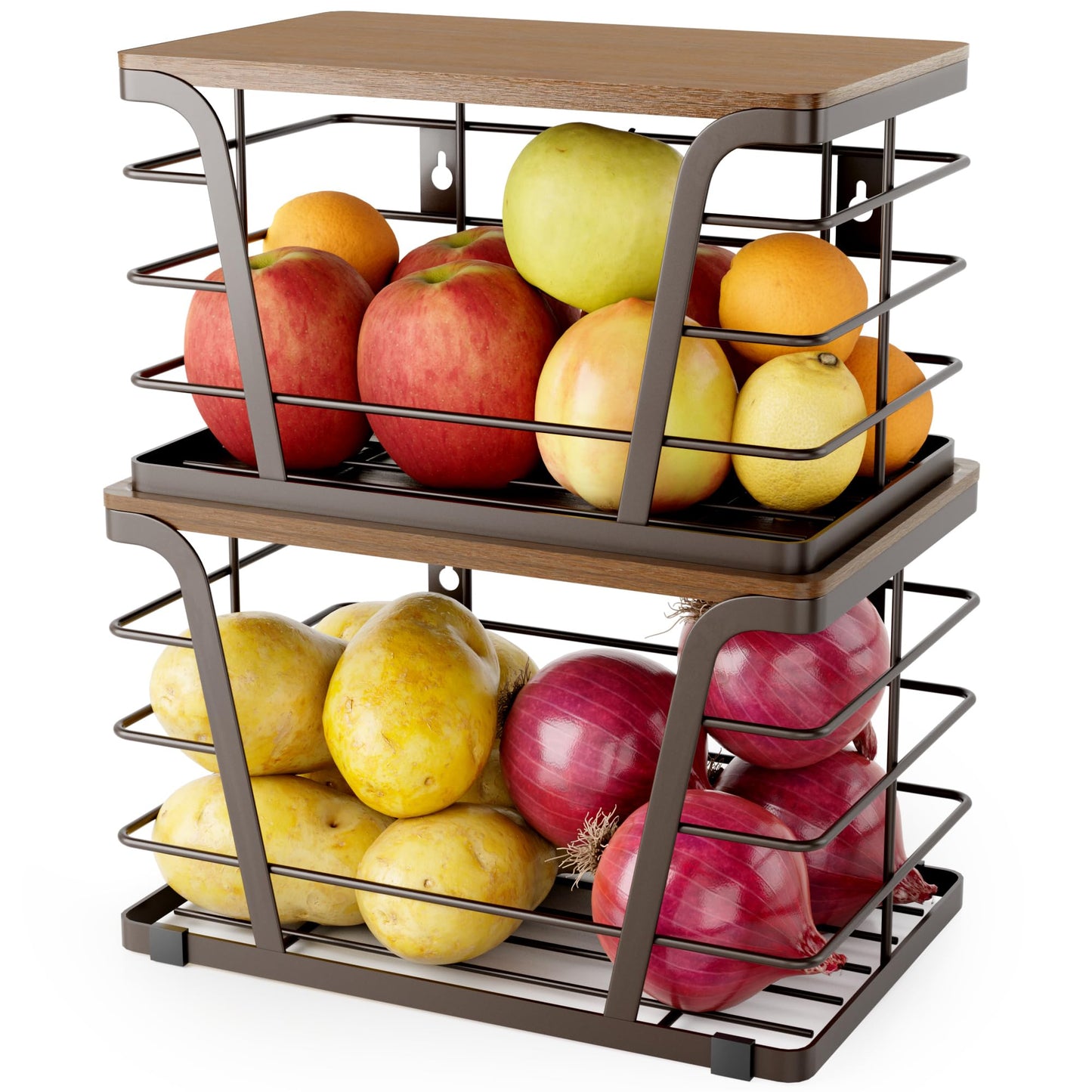 TIDIIABODE Extra Large 2 Pack Stackable Storage Pantry Organizers and Storage, Wall Mount Trash Bag Holder with Bamboo Top and Garbage Bag Dispenser, Brown