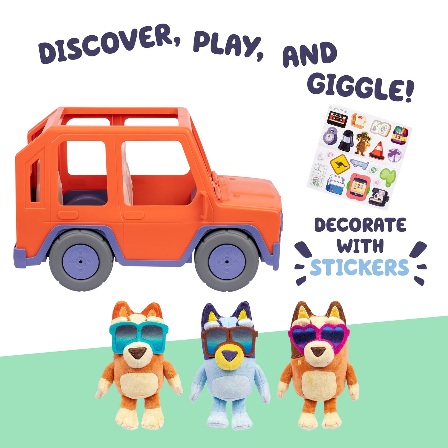 Bluey Big Heeler 4WD and Family Toddler Toy Car, Bingo and Chilli Plush Buddies, Opening Hood Storage, Car Toys for Kids 3+, Amazon Exclusive