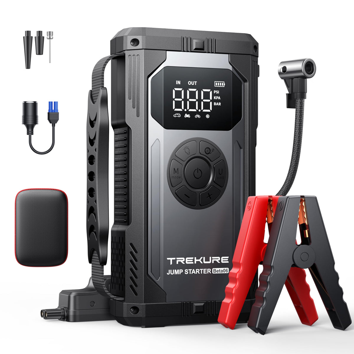 TREKURE 8-in-1 Jump Starter with Air Compressor 5500A 150PSI Portable Car Battery Jump Starter (All Gas/10L Diesel), 12V Jump Box Car Battery Jumper Starter Portable with Jumper Cables, Lights