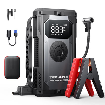 TREKURE 8-in-1 Jump Starter with Air Compressor 5500A 150PSI Portable Car Battery Jump Starter (All Gas/10L Diesel), 12V Jump Box Car Battery Jumper Starter Portable with Jumper Cables, Lights