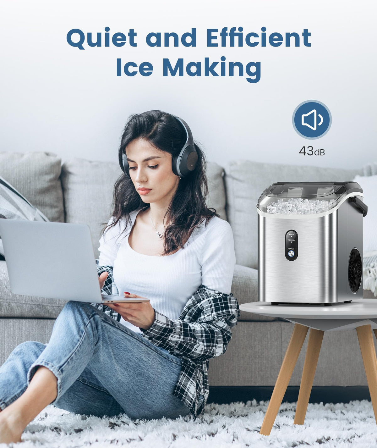 COWSAR Nugget Ice Makers Countertop, Pebble Ice Maker Machine with Soft Chewable Ice, 34Lbs/24H, Self-Cleaning, One-Click Operation, Pellet Ice Maker Countertop for Home/Kitchen/RV/Camping