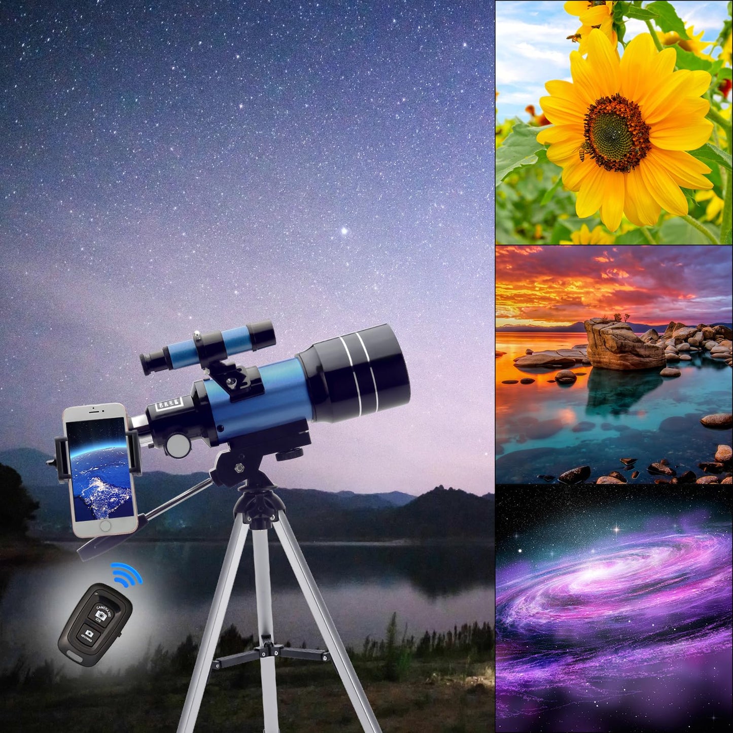 ToyerBee Telescope for Adults & Kids, 70mm Aperture (15X-150X) Portable Refractor Telescopes for Astronomy Beginners, 300mm Professional Travel Telescope with A Smartphone Adapter& Wireless Remote