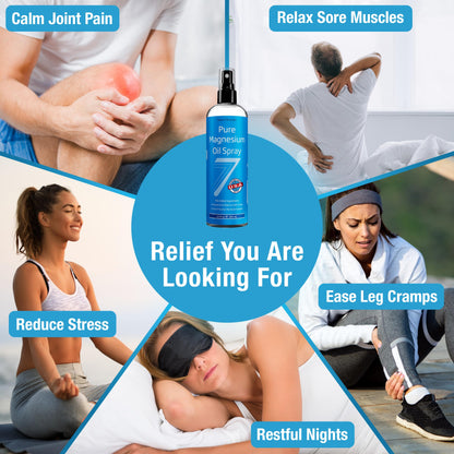 Seven Minerals Pure Magnesium Oil Spray, Big 12oz, USP Grade, Extra Strength, for Feet, Sleep, Muscle Pain & Cramps - Mined in The USA