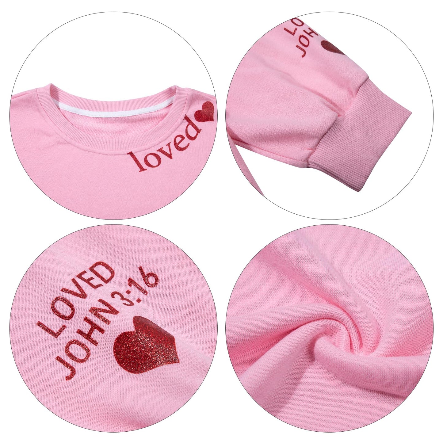 MOUSYA Valentines Day Sweatshirt Women Love Heart Graphic Shirts Christian Pullover Long Sleeve Tops Pink