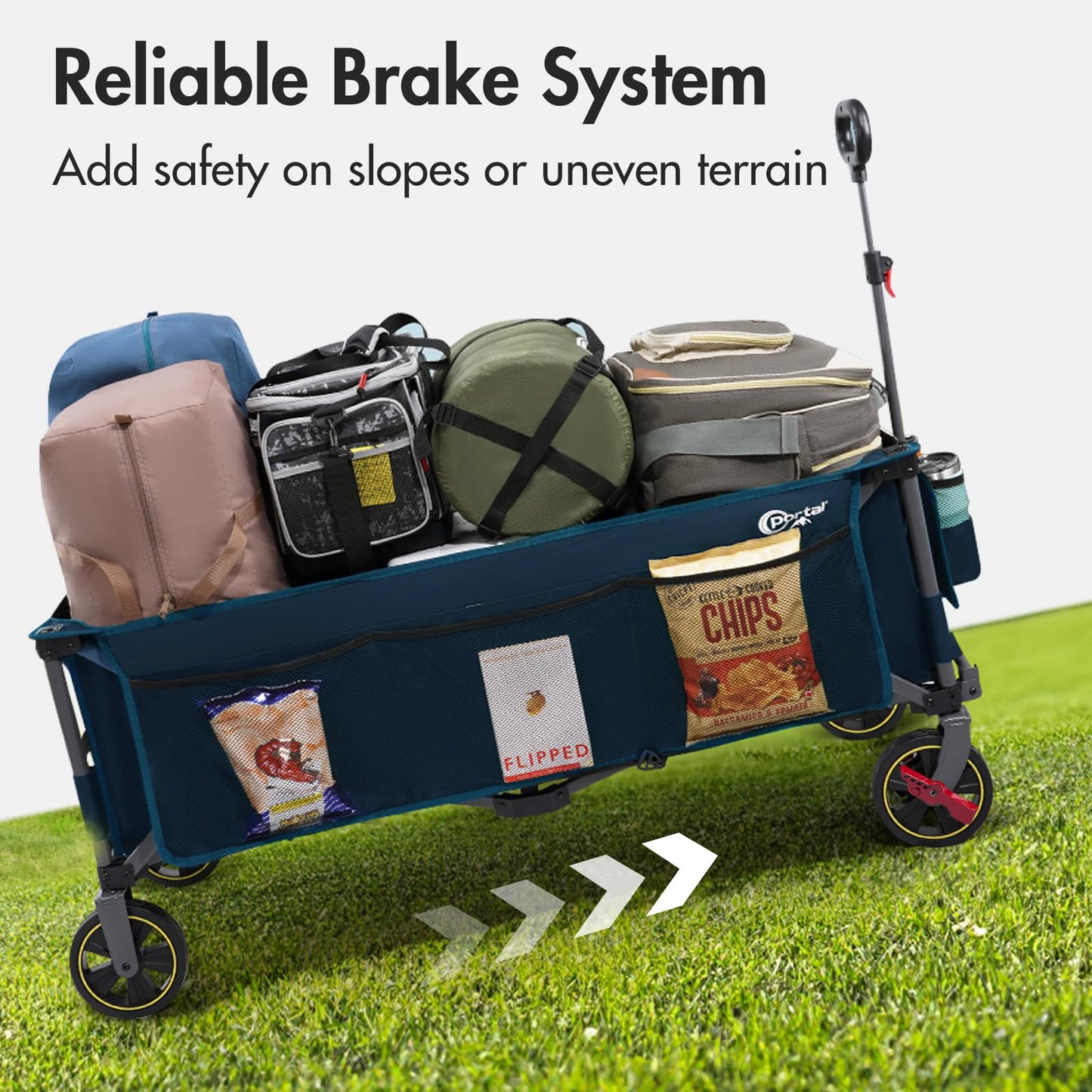 PORTAL 51.2" Long Wagons Carts Foldable, 400L Large Collapsible Wagon with Wheels, 350 LBs Folding Wagon for Sports, Camping, Grocery