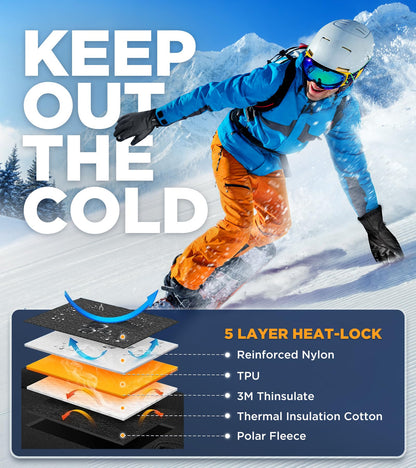 UMEWARM -10℉ Winter Gloves for Cold Weather Made with 3M Insulation, 5-Layer Fabric Snow Ski Gloves Women Men, Windproof & Waterproof Gloves for Men, 10 Touchscreen Fingers Thermal Glove