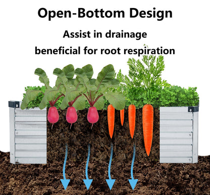 Meberam 12x2x1FT Galvanized Raised Garden Beds Kit Large Outdoor Metal Gardening Planter Box for Vegetable Elevated Flower Herbs, Silver