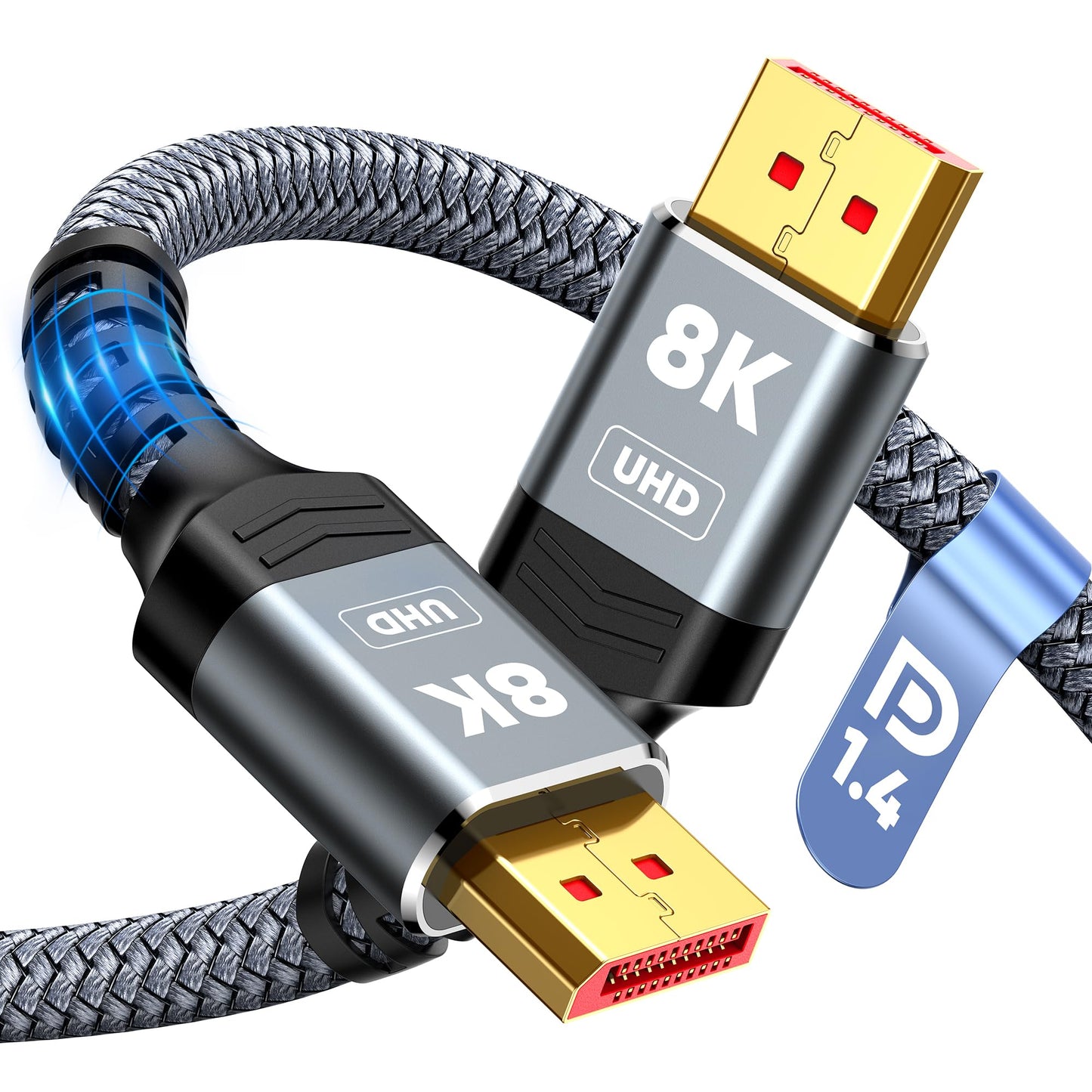 Capshi 8K DisplayPort Cable 1.4, VESA Certified 6.6FT DP Cord (8K@60Hz, 4K@144Hz, 2K@240Hz), 32.4Gbps Display Port Cable for Gaming Monitor, Graphic, PC, HDR/HDCP 2.2/FreeSync/G-Sync, Braided, Grey