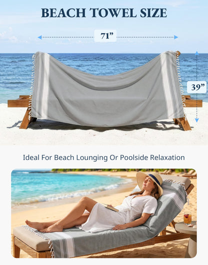 LANE LINEN Beach Towel, 2 Pack Beach Towels Oversized, 39"x71", Quick Dry Pool Towels for Adults, Absorbent Sandproof, Lightweight Travel Beach Towel - Alloy