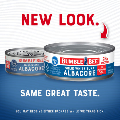 Bumble Bee Solid White Albacore Tuna in Oil, 5 oz Can (Pack of 24) - Wild Caught Tuna - 28g Protein per Serving, High in Omega-3s - Non-GMO Project Verified, Gluten Free, Kosher
