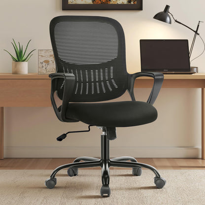 Sweetcrispy Home Office Managerial Executive Chair with Ergonomic Design, Mid-Back Mesh Swivel, Comfortable Lumbar Support and Rotating Wheels for Bedroom, Study