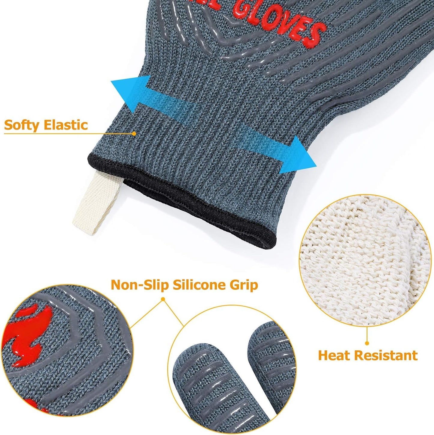 ZOPTIL Oven Gloves Grill Gloves, 1472℉ Heat Proof Non-Slip Grill Oven Gloves with Fingers, Men & Women BBQ Accessories for Cooking, Barbecuing, Baking, Kitchen and Cutting - 1 Pair（11inch）