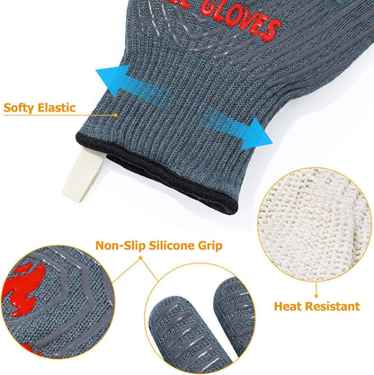 ZOPTIL Oven Gloves Grill Gloves, 1472℉ Heat Proof Non-Slip Grill Oven Gloves with Fingers, Men & Women BBQ Accessories for Cooking, Barbecuing, Baking, Kitchen and Cutting - 1 Pair（11inch）