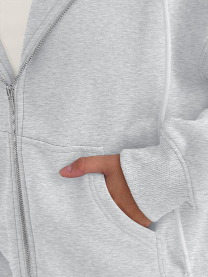 Trendy Queen Zip Up Hoodies For Women Oversized Sweatshirts Fall Fashion Outfits 2026 Cropped Pullover Sweaters Y2k Fleece Jackets Comfy Gym Tops Teen Girls Clothes Grey M
