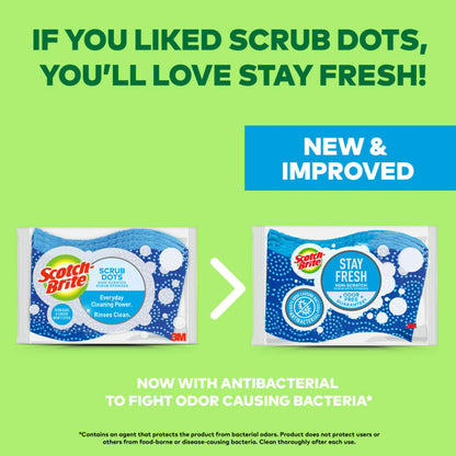 Scotch-Brite Scrub Dots Non-Scratch Scrub Sponge, Rinses Clean, For Washing Dishes and Cleaning Kitchen, 3 Scrub Sponges