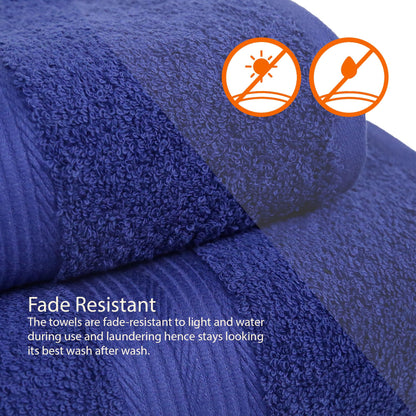 Amazon Basics 6 Piece Oversized Fade resistant Towel set, 100% Cotton towels for bathroom, soft and absorbent, 2 Bath Towels, 2 Hand Towels and 2 Washcloths bathroom towel set, Navy Blue