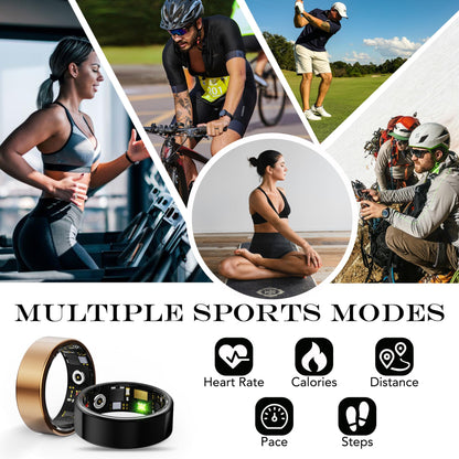 Smart Health Ring for Women Men Fitness Tracker with Heart Rate, Blood Oxygen, Blood Pressure, Sleep Monitoring, Step Counting, IP68 Waterproof for iPhone and Android, No Subscription Fee, Gold 8