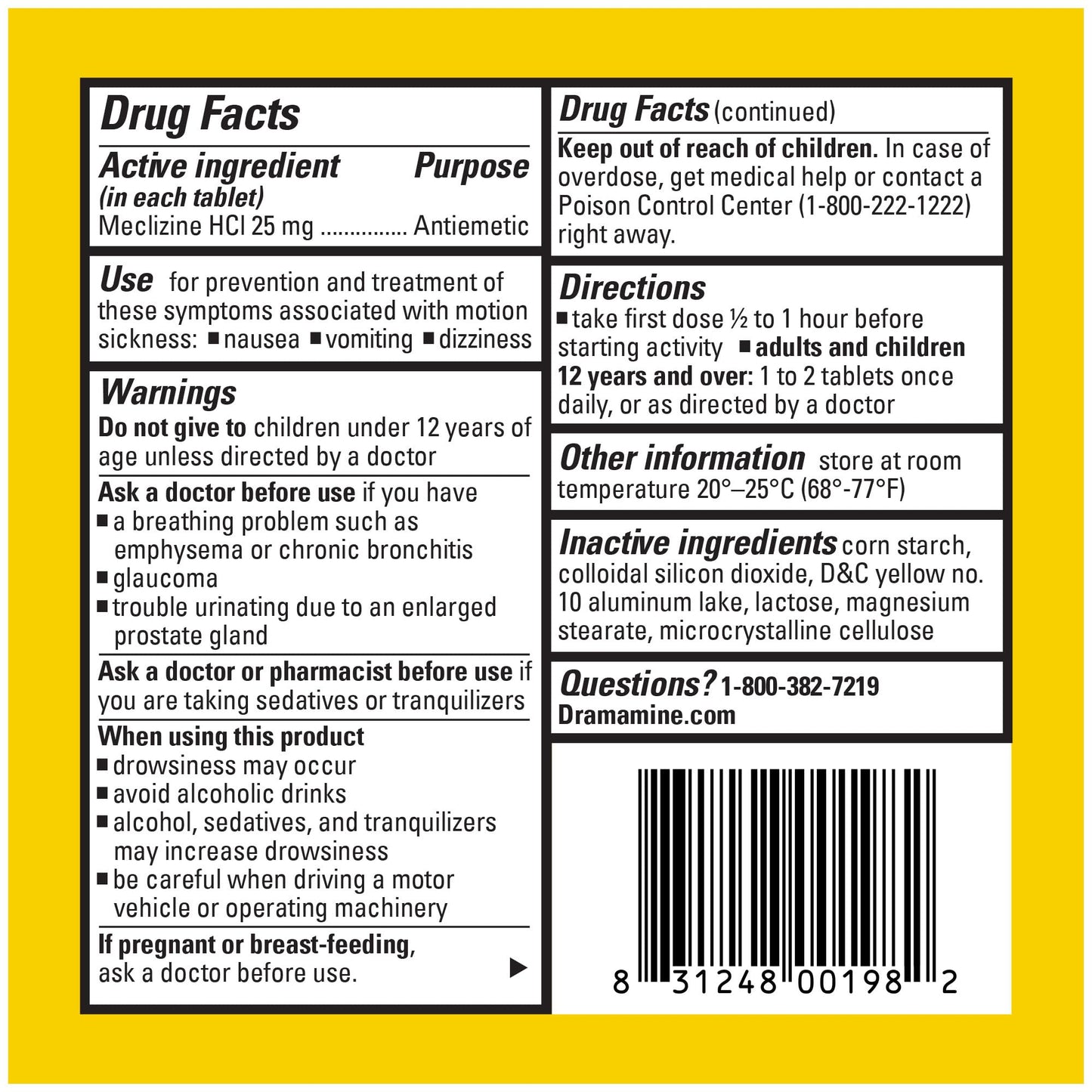 Dramamine Motion Sickness Less Drowsy, Travel Vial, Multicolor, 8 Count