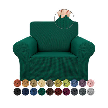 KEKUOU Stretch Single Sofa Slipcover 1 Piece Couch Sofa Cover (32"-55") Furniture Protector 1 Seater Sofa with Elastic Bottom for Kids,Pet.Jacquard Small Checked Pattern Fabric(Small,Hunter)