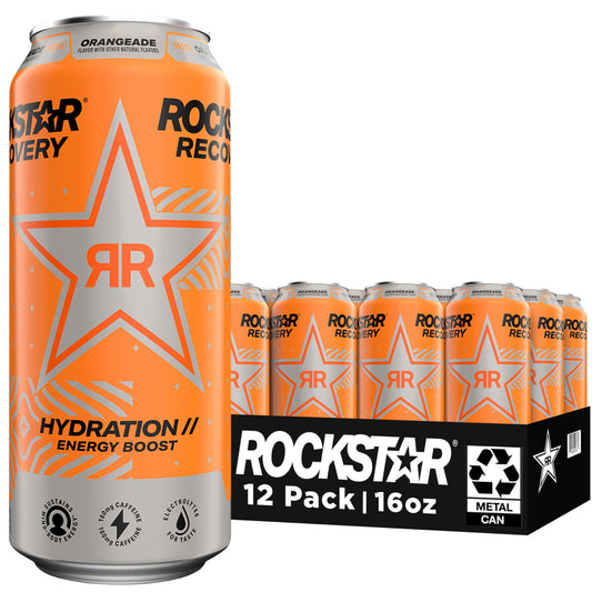 Rockstar Energy Drink with Caffeine Taurine and Electrolytes, Recovery Orange, 16 Fl Oz (Pack of 12)