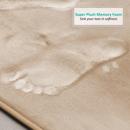 Clara Clark 2 Piece Bathroom Rugs Bath Mat Set, Velvet Memory Foam Bath Mats for Bathroom - Non-Slip, PVC Backing Bath Rugs, Washable - Dries Quickly, Cream