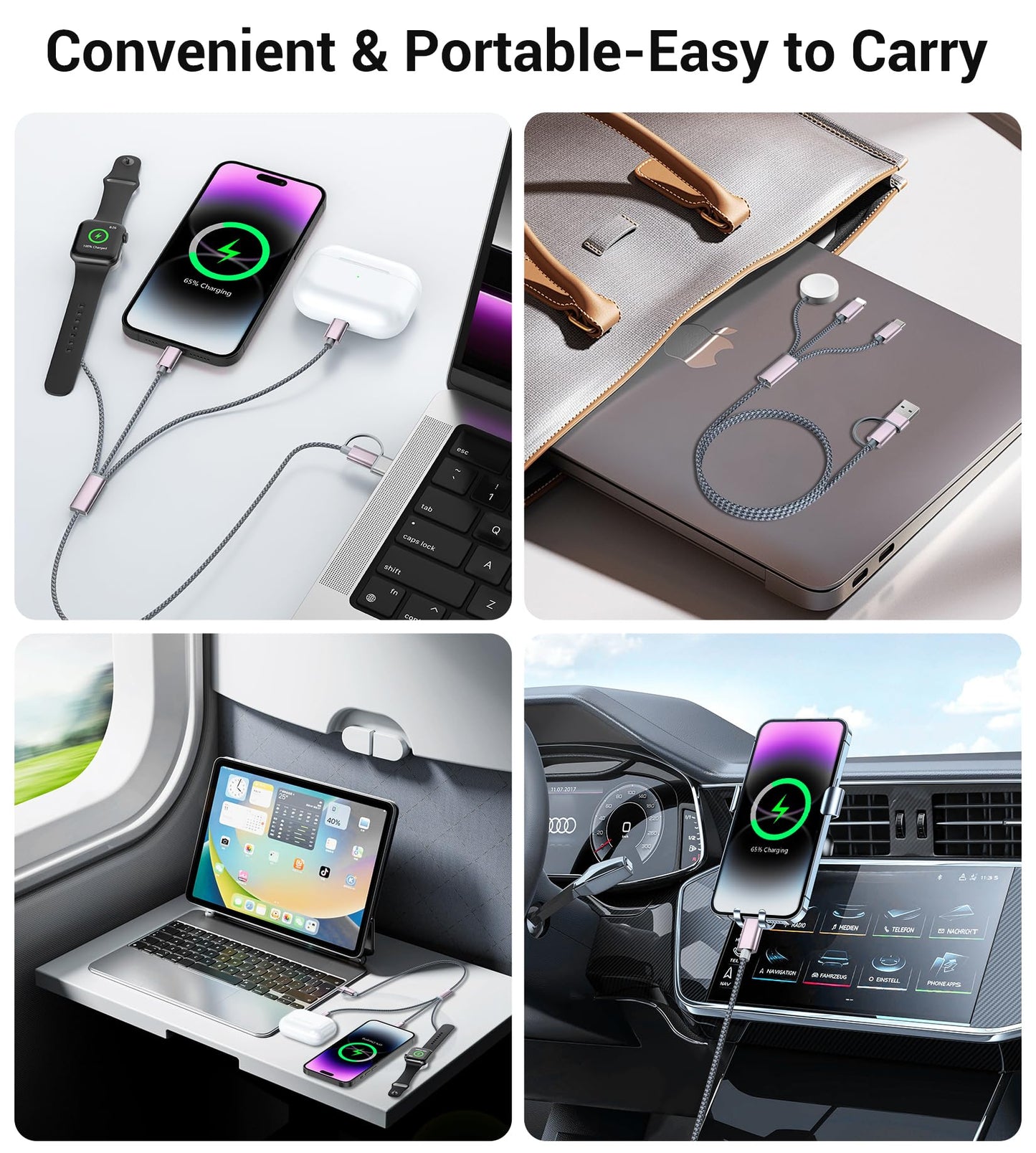 Temdan for Travel Essentials,3 in 2 USB C Cable for Apple Watch Charger/iPhone 17 Charger/Lightning,Multi Charging Cable Cord,Vacation Camping Essentials,Portable Designed for iWatch &iPhone 16-12-4FT