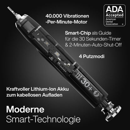 Aquasonic Black Series Ultra Whitening Toothbrush – ADA Accepted Electric Toothbrush- 8 Brush Heads & Travel Case – 40,000 VPM Electric Motor & Wireless Charging - 4 Modes w Smart Timer