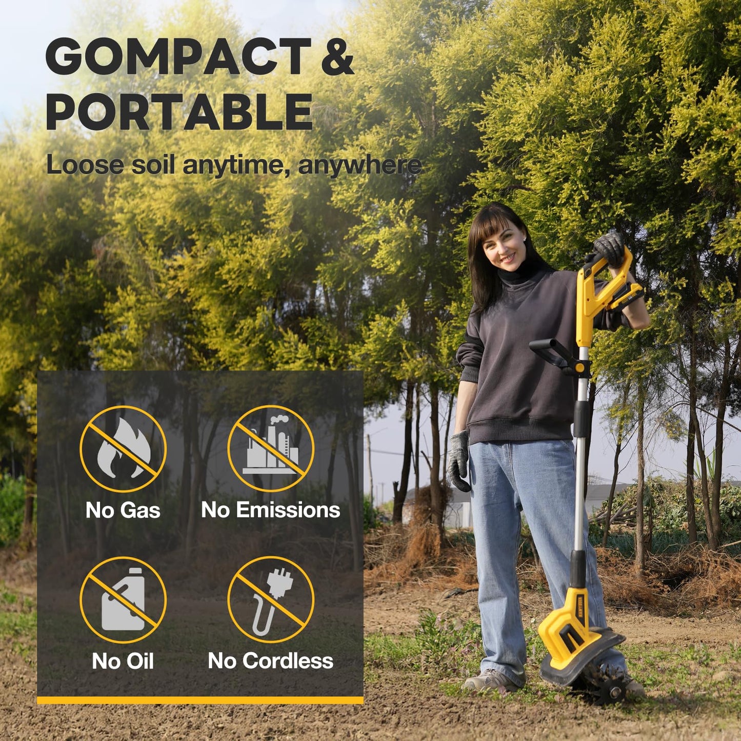 Alloyman 20V Cordless Tiller Cultivator, 360RPM Electric Garden Tiller, with 2 * 2.0Ah Batteries & Charger, 9In Tilling Width and 6.6In Depth Garden Rototiller for Lawn/Gardening/Soil Cultivation