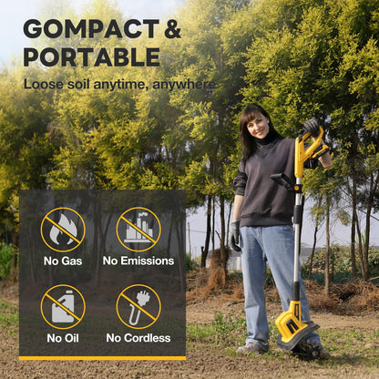 Alloyman 20V Cordless Tiller Cultivator, 360RPM Electric Garden Tiller, with 2 * 2.0Ah Batteries & Charger, 9In Tilling Width and 6.6In Depth Garden Rototiller for Lawn/Gardening/Soil Cultivation