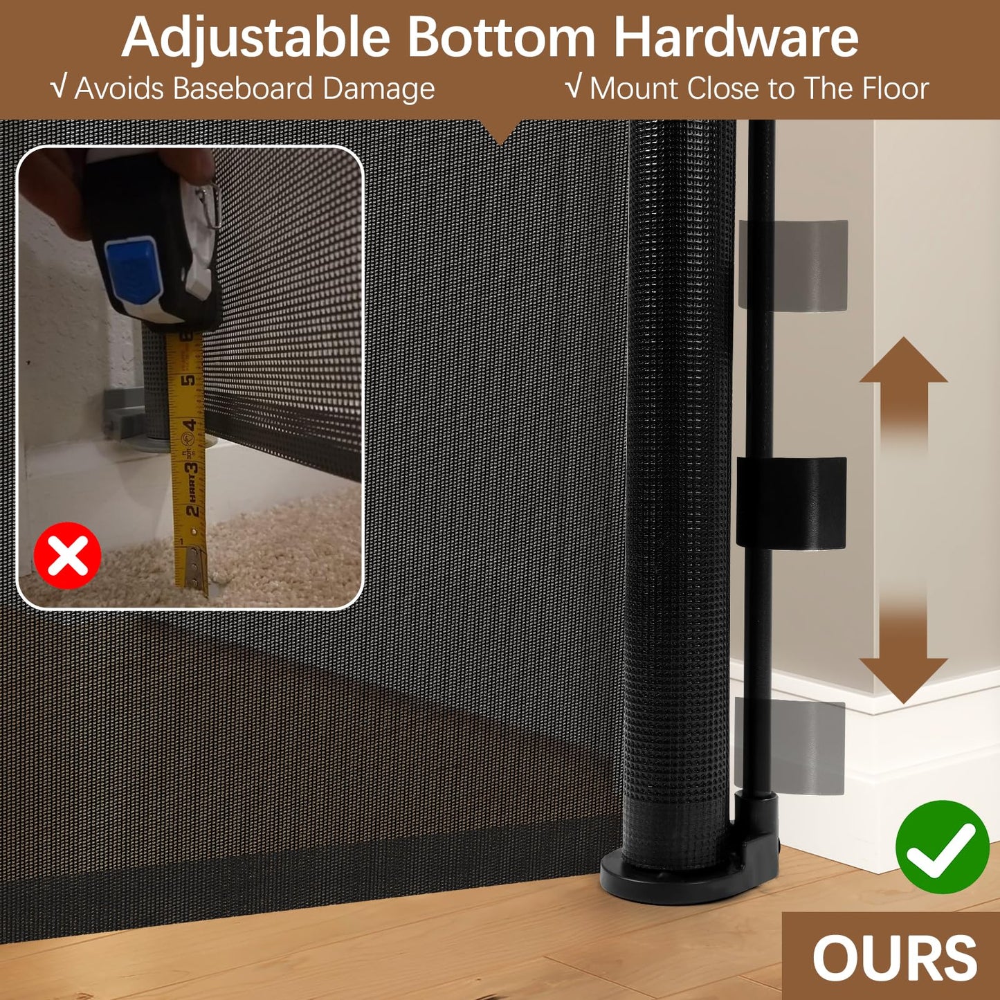 60 Inch Tall Retractable Baby Gates Tall Cat Gate for Stairs, 55" Wide Mesh Baby Gate Retractable Pet Gate for Cats, Outdoor Retractable Gate Indoor Tall Dog Gates for Doorways, No Jumping Over, Black