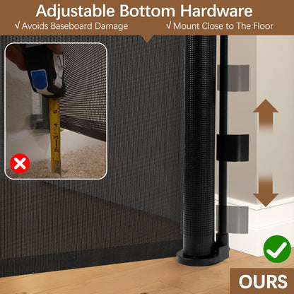 60 Inch Tall Retractable Baby Gates Tall Cat Gate for Stairs, 55" Wide Mesh Baby Gate Retractable Pet Gate for Cats, Outdoor Retractable Gate Indoor Tall Dog Gates for Doorways, No Jumping Over, Black