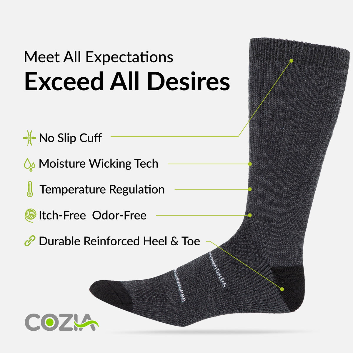 COZIA Merino Wool Socks Casual Warm Socks for Winter Cozy Boot Men & Women ML
