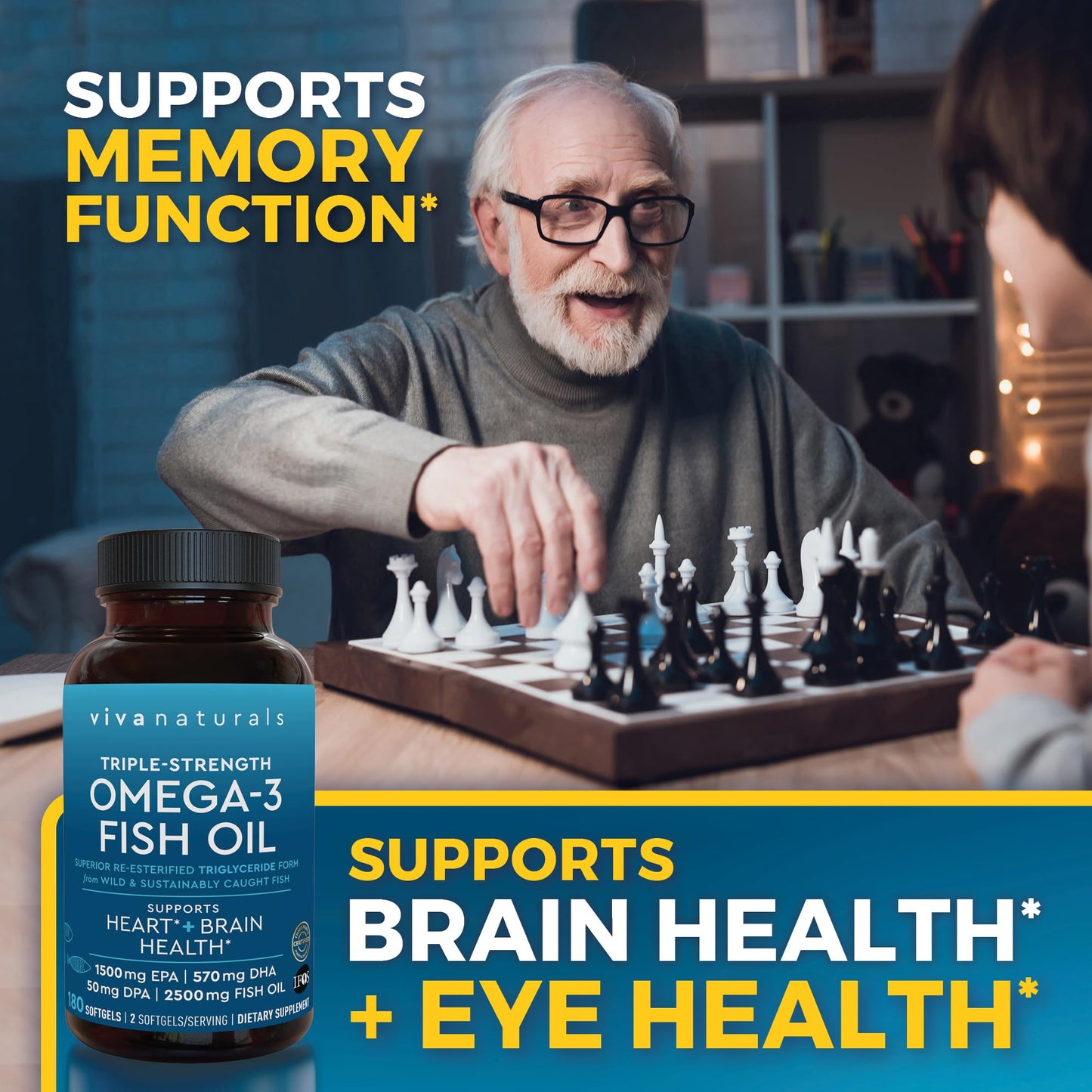Omega 3 Fish Oil Supplement for Women and Men - 2500 mg Triple Strength Fish Oil Pills with Re-Esterified Omega 3 Fatty Acids including EPA, DHA DPA - 180 Pescatarian-Friendly Softgels