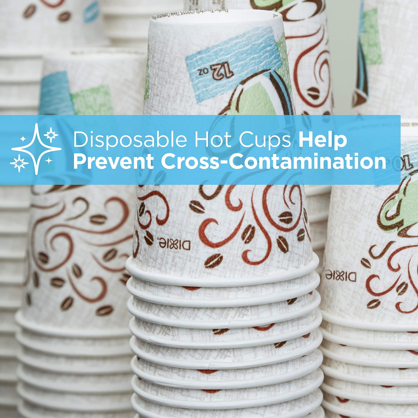 Dixie PerfecTouch 12 oz Paper Coffee Cups By GP PRO, Coffee Haze Design, 1000 Count (Individually Wrapped Disposable Cups), 5342CDWR