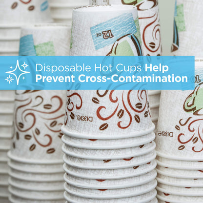 Dixie PerfecTouch 12 oz Paper Coffee Cups By GP PRO, Coffee Haze Design, 1000 Count (Individually Wrapped Disposable Cups), 5342CDWR