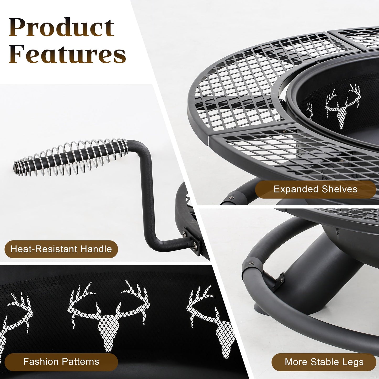 BALI OUTDOORS Fire Pit with Poker, Outdoor Fire Pit Extra Large, Wood Burning Firepits for Outside with Grill, 47 inch