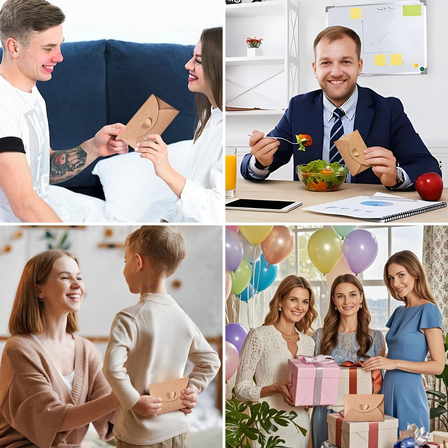 40 Pcs Mini Envelopes with Blank Cards, Gift Card Envelopes,Mini Kraft Paper Envelopes with Heart Clasp for Gift Cards,Wedding Party Favors,Thanksgiving,Kids to Pass Friendship Notes