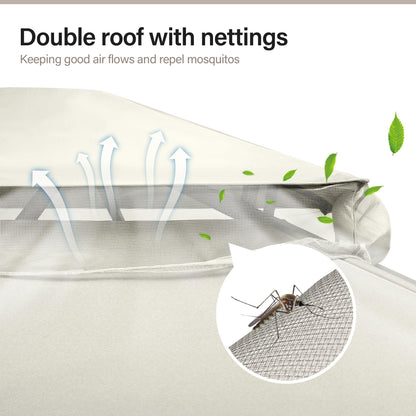 LAUSAINT HOME Outdoor Patio Gazebo 10'x20' with Expansion Bolts, Heavy Duty Party Tent & Shelter with Double Roofs, Mosquito Nettings and Privacy Screens for Backyard, Garden, Lawn, Cream White