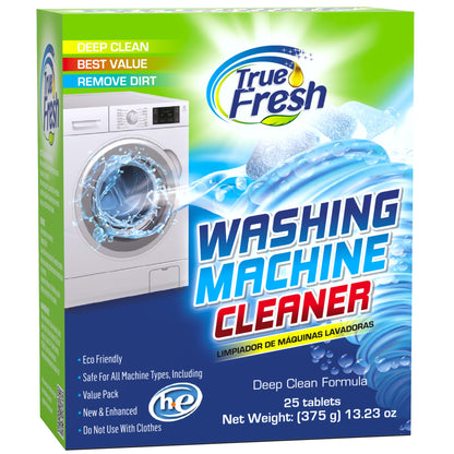 True Fresh Washing Machine Cleaner Tablets – 25-Pack Deep Cleaning for Front Loader, Top Load & HE Washers – Helps Remove Odor-Causing Residues, Pet Hair & Hard Water Buildup – Septic Safe